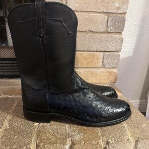 Lucchese Black Ostrich Leather Western Boots